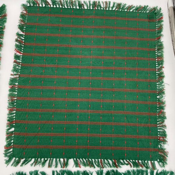 4 Cloth Napkins Green Red‎ Fringe Square Christmas Holiday One Unique Striped - Picture 14 of 15